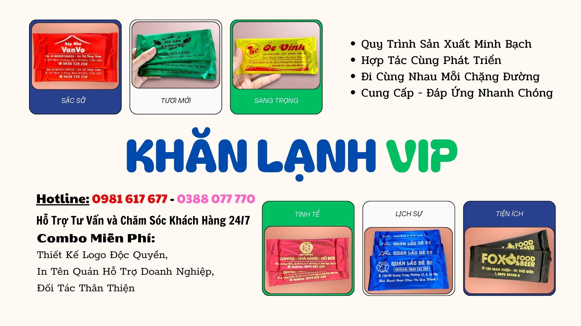 xưởng sản xuất in khăn lạnh giá rẻ số lượng lớn TP.HCM và khu vực Miền Nam